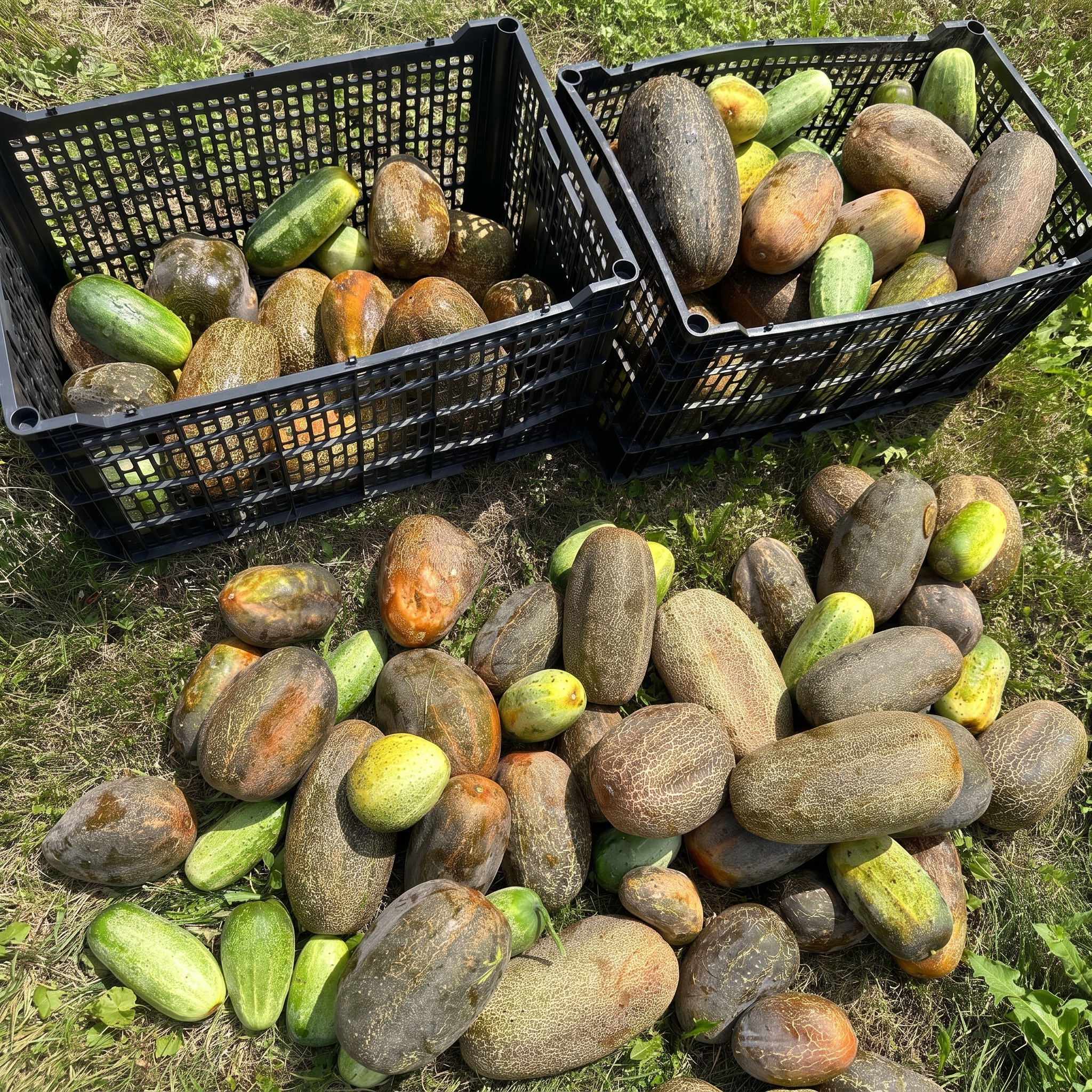 Harvest of Cucumber (Khira) Naogan-5 fruits showing deep green cucumbers collected from productive garden vines.