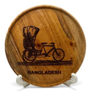 Rickshaw Wooden artwork Round monogram for table or desk with stand
