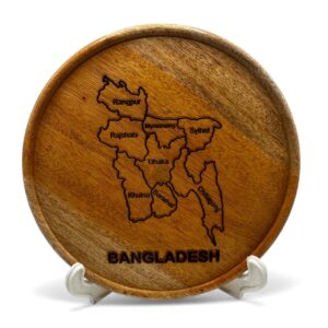 Bangladesh Map with divisions Wooden artwork Round monogram for table or desk with stand