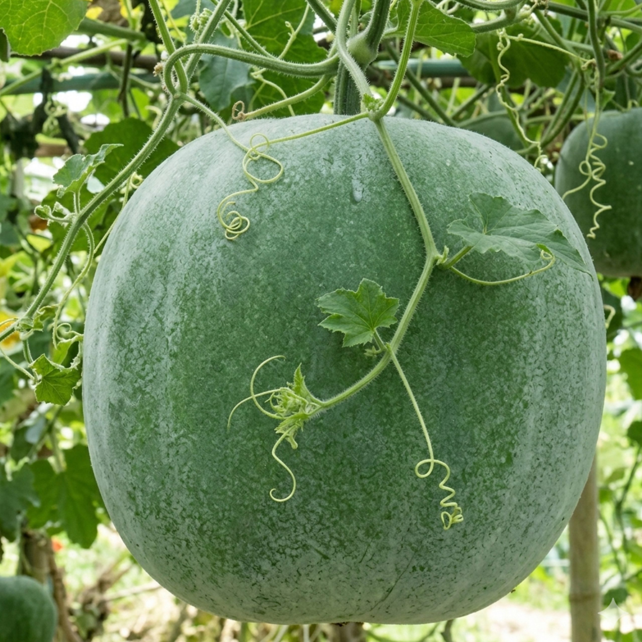 wax gourd jumbo seeds growing in garden, benincasa hispida round wax gourd