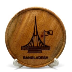 Bangladesh National Martyrs’ Memorial Monument Round wooden Monogram  for Table or Desk with stand 6 inch